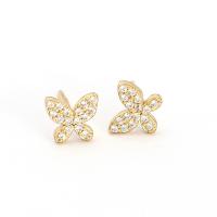 Pendientes de Micro Pavé de Zirconía Cúbica en Plata de Ley, Plata de ley 925, Mariposa, chapado, Joyería & micro arcilla de zirconia cúbica & para mujer, más colores para la opción, libre de níquel, plomo & cadmio, 6.3x5.5mm, Vendido por Par