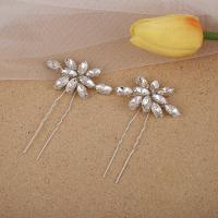 Hair Stick Brass fashion jewelry & for woman & with rhinestone silver color nickel lead & cadmium free Sold By Pair