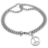 Stainless Steel smycken Armband, 304 rostfritt stål, Peace Logo, polerad, Dubbla lager & mode smycken & Unisex, ursprungliga färgen, Längd Ca 22 cm, Säljs av PC