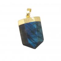 Bijoux pendentifs en laiton, avec Labradorite, Placage de couleur d'or, DIY, protéger l'environnement, sans nickel, plomb et cadmium, 20x28mm, Vendu par PC