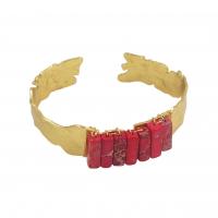 Bracelets en laiton, avec Pierre naturelle, Placage de couleur d'or, bijoux de mode & unisexe, plus de couleurs à choisir, protéger l'environnement, sans nickel, plomb et cadmium, 14x30mm, Diamètre intérieur:Environ 58mm, Vendu par PC