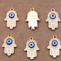 Evil Eye Anhänger, Zinklegierung, Hand, plattiert, DIY & Emaille & mit Strass, goldfarben, frei von Nickel, Blei & Kadmium, 24x15x4mm, 100PCs/Tasche, verkauft von Tasche