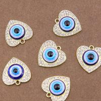 Evil Eye Anhänger, Zinklegierung, Herz, plattiert, DIY & Emaille & mit Strass, goldfarben, frei von Nickel, Blei & Kadmium, 22x22x5mm, 100PCs/Tasche, verkauft von Tasche