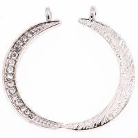 Zinc alliage strass Pendants, alliage de zinc, lune, Placage, DIY & avec strass, argent, protéger l'environnement, sans nickel, plomb et cadmium, 35x16mm, 100PC/sac, Vendu par sac