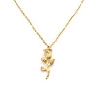 Colar de jóias de aço inoxidável, Aço inoxidável 304, with 5cm extender chain, Rose, 18K banhado a ouro, joias de moda & para mulher, dourado, 32x14mm,2mm, comprimento Aprox 40 cm, vendido por PC