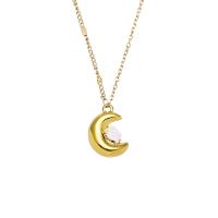 Collier d'acier titane, avec 5.3cm chaînes de rallonge, lune, Plaqué d'or 18K, bijoux de mode & pour femme & émail, doré, Longueur 41.7 cm, Vendu par PC