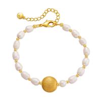 Messing Armbanden, met Zoetwater Parel, met 2.36inch extender keten, 18K verguld, mode sieraden & voor vrouw, gouden, nikkel, lood en cadmium vrij, Lengte Ca 6.49 inch, Verkocht door PC