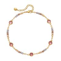 ottone Cavigliera, with Perle di plastica ABS & vetro, with 2.36inch extender chain, Placcato oro 18K, gioielli di moda & per la donna, dorato, assenza di nichel,piombo&cadmio, 6.80mm, Lunghezza Appross. 8.26 pollice, Venduto da PC