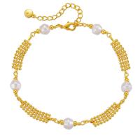 ottone Cavigliera, with Shell Pearl, with 2.36inch extender chain, Placcato oro 18K, gioielli di moda & per la donna, dorato, assenza di nichel,piombo&cadmio, Lunghezza Appross. 8.26 pollice, Venduto da PC