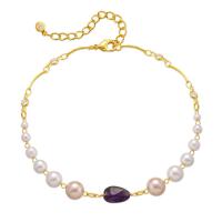 Латунь ножной браслет, с Shell Pearl, с 2.36inch наполнитель цепи, 18K позолоченный, ювелирные изделия моды & Женский, Золотой, не содержит никель, свинец, длина Приблизительно 8.66 дюймовый, продается PC