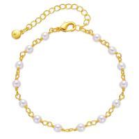 Messing Armbanden, met Shell Pearl, met 2.36inch extender keten, 18K verguld, mode sieraden & voor vrouw, gouden, nikkel, lood en cadmium vrij, Lengte Ca 6.69 inch, Verkocht door PC