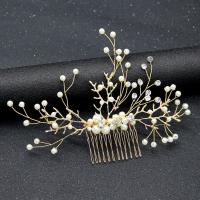 Dekoratív Hair Combs, Cink ötvözet, -val Műanyag Pearl, divat ékszerek & a nő & strasszos, aranysárga, nikkel, ólom és kadmium mentes, 140x100mm, Által értékesített PC