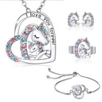 Zink Alloy Jewelry Sets, Stud Örhänge & finger ring & armband & halsband, Unicorn, plated, mode smycken & olika stilar för val & för kvinna & med strass, fler färger för val, Säljs av PC