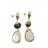 Pendientes de Gota en Latón, metal, con Perlas cultivadas de agua dulce, chapado en color dorado, Joyería & para mujer, libre de níquel, plomo & cadmio, 45mm, Vendido por Par