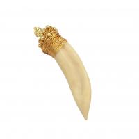 Brass Ékszer Medálok, Sárgaréz, -val természetes dogteeth, arany színű aranyozott, DIY, nikkel, ólom és kadmium mentes, 3mm,18-21x55-65mm, Által értékesített PC