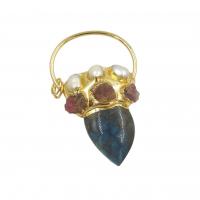 Messing hangers, met Labradorite & parel & Toermalijn, gold plated, DIY, 42-43x68-76mm, Verkocht door PC