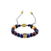 Zinklegering armbandkettingen, Zinc Alloy, met Lapis Lazuli & Lava & Tiger Eye & Zwarte Agaat, plated, Verstelbare & uniseks, meer kleuren voor de keuze, 8mm, Lengte Ca 29 cm, Verkocht door PC