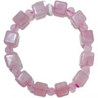 Quartz Armbånd, Rose Quartz, Square, for kvinde, lyserød, 11x10mm, Længde Ca. 28 cm, Solgt af PC