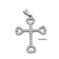 Nerūdijančio plieno Cross Pakabukai, 304 Nerūdijantis plienas, Kirsti, Pasidaryk pats, sidabras, 45x28x3mm, Skylė:Apytiksliai 4mm, Pardavė PC