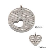 Acciaio inossidabile Cuore Ciondoli, 304 acciaio inox, 2 pezzi & DIY, argento, Foro:Appross. 3mm, Venduto da set