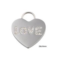 Acier inoxydable Coeur Pendentifs, Acier inoxydable 304, DIY, argent, 28x24x2mm, Trou:Environ 8mm, Vendu par PC