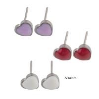 ステンレス鋼イヤリング, 304ステンレススチール, ハート形, 女性用 & エナメル, 無色, 7x14x3mm, 売り手 ペア