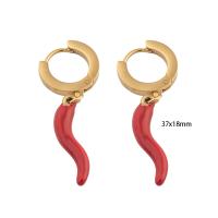 Pendiente Pendiente Huggie Hoop, acero inoxidable 304, para mujer & esmalte, dorado, 37x18x2mm, 3parespareja/Par, Vendido por Par