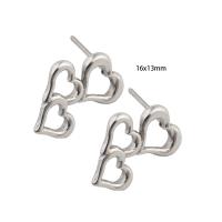 Stainless Steel Stud Øreringe, 304 rustfrit stål, Heart, for kvinde, sølv, 16x13x2mm, Solgt af par