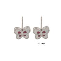 Roestvrij staal Stud Earrings, 304 roestvrij staal, Vlinder, voor vrouw & glazuur, zilver, 8x13x2mm, Verkocht door pair