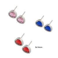 Roestvrij staal Stud Earrings, 304 roestvrij staal, Hart, micro pave zirconia & voor vrouw, meer kleuren voor de keuze, 8x14x4mm, Verkocht door pair