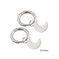 Pendiente Pendiente Huggie Hoop, acero inoxidable 304, Luna, para mujer, plateado, 25x14x2mm, Vendido por Par