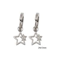 Pär Hoop Drop örhänge, 304 rostfritt stål, Star, micro bana cubic zirconia & för kvinna & emalj, silver, 24x13x2mm, Säljs av Par