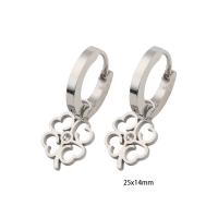 Huggie hoepel Drop Earrings, 304 roestvrij staal, Four Leaf Clover, micro pave zirconia & voor vrouw, zilver, 25x14x2mm, Verkocht door pair