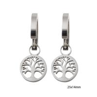 Huggie Hoop Drop Earring 304 Stainless Steel Tree Vacuum Ion Plating for woman silver color Sold By Pair