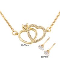 Ensembles de bijoux en zircon cubique en acier inoxydable, Boucle d’oreille stud & collier, Acier inoxydable 304, avec laiton, coeur, pavé de micro zircon & pour femme, doré, Longueur Environ 52.5 cm, Vendu par fixé