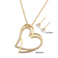 Ensembles de bijoux en zircon cubique en acier inoxydable, Boucle d’oreille stud & collier, Acier inoxydable 304, avec laiton, coeur, pavé de micro zircon & pour femme, doré, Longueur Environ 50 cm, Vendu par fixé