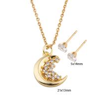 Ensembles de bijoux en zircon cubique en acier inoxydable, Boucle d’oreille stud & collier, Acier inoxydable 304, avec laiton, lune, pavé de micro zircon & pour femme, doré, Longueur Environ 50.3 cm, Vendu par fixé