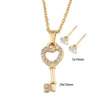 Ensembles de bijoux en zircon cubique en acier inoxydable, Boucle d’oreille stud & collier, Acier inoxydable 304, avec laiton, clé, pavé de micro zircon & pour femme, doré, Longueur Environ 49.5 cm, Vendu par fixé