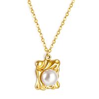 Roestvrij staal halskettingen, 304 roestvrij staal, met Plastic Pearl, met 1.97inch extender keten, mode sieraden & voor vrouw, gouden, 13.20x19mm, Per verkocht Ca 15.75 inch Strand