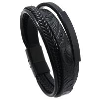 PU cavo bracciali, with lega in zinco, placcato color nero piombo, stile punk & per l'uomo, nessuno, 27mm, Lunghezza Appross. 21 cm, Venduto da PC