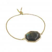 Bracelets en laiton, avec Labradorite, Placage de couleur d'or, bijoux de mode & réglable & pour femme, protéger l'environnement, sans nickel, plomb et cadmium, 24x37mm, Diamètre intérieur:Environ 57mm, Vendu par PC