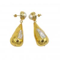 Pendientes de Gota en Latón, metal, con Perlas cultivadas de agua dulce, chapado en color dorado, Joyería & para mujer, libre de níquel, plomo & cadmio, 17x52mm, Vendido por Par