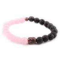 Gemstone Armbånd, Lava, med Rose Quartz & Zinc Alloy, Unisex, blandede farver, Længde Ca. 18 cm, Solgt af PC