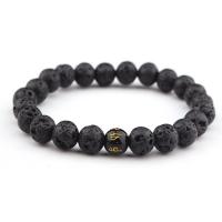 Gemstone Armbånd, Lava, Unisex, sort, 8mm, Længde Ca. 20 cm, Solgt af PC