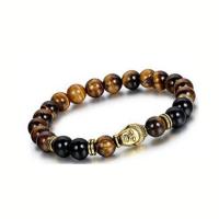 Natural Tiger Eye pulseiras, olho de tigre, with turquesa & Rochas vulcânicas & liga de zinco, materiais diferentes para a escolha & unissex, Mais cores pare escolha, 8mm, comprimento Aprox 20 cm, vendido por PC