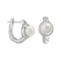 925 Sterling Silver Bänd tillbaka Örhänge, med Freshwater Pearl, plated, för kvinna, silver, 13.60mm, Säljs av PC