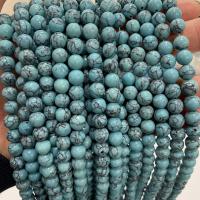 Χάντρες Turquoise, Μαύρο Vein Τυρκουάζ, Γύρος, DIY & διαφορετικό μέγεθος για την επιλογή, γαλάζιο, Sold Με Strand