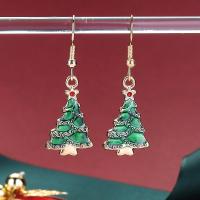 Pendientes de Navidad, aleación de zinc, Árbol de Navidad, chapado en color dorado, Diseño de Navidad & Joyería & para mujer & esmalte, verde, libre de níquel, plomo & cadmio, 42x14mm, Vendido por Par