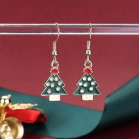 Pendientes de Navidad, aleación de zinc, Árbol de Navidad, chapado en color dorado, Diseño de Navidad & Joyería & para mujer & esmalte, verde, libre de níquel, plomo & cadmio, 36x13mm, Vendido por Par