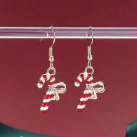 julen Øreringe, Zinc Alloy, Christmas Candy Cane, guldfarve belagt, Juledesign & mode smykker & for kvinde & emalje, rød, nikkel, bly & cadmium fri, 39x14mm, Solgt af par